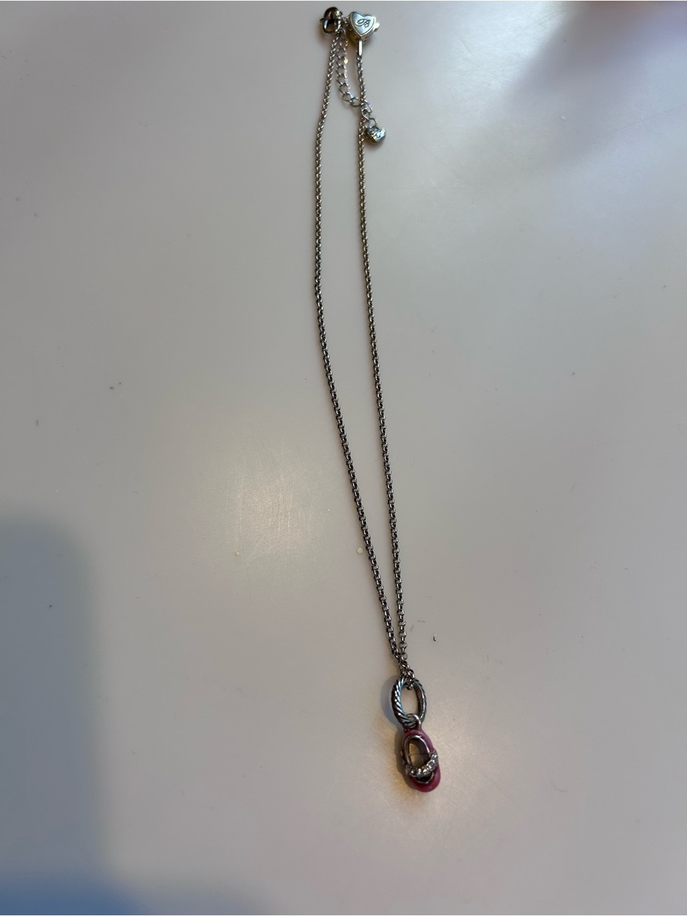 Brighton Silver-Tone Necklace with Baby Girl Pink Accent Double Ring Pendant